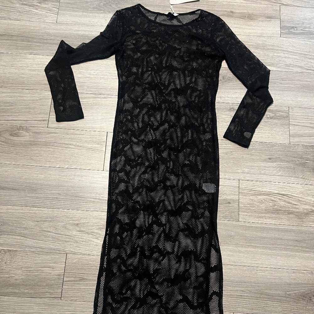 Gothic fishnet bat print maxi dress